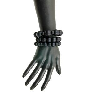 Black Wooden Bead Stretch Bracelet Set